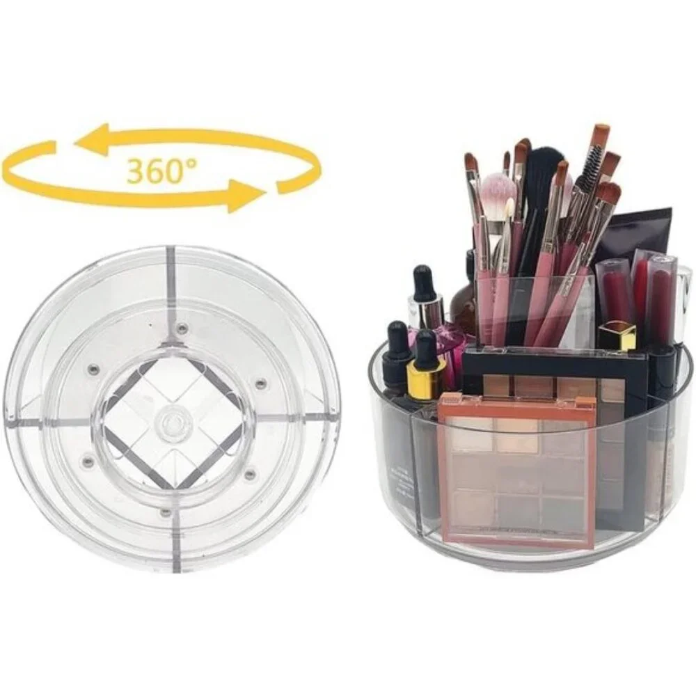 New 360° Rotating Makeup Organizer, Clear Tray with 6 Compartments for Vanity